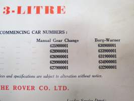 Rover 3-litre 1959 Parts Catalogue -varaosaluettelo