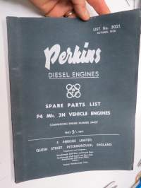 Perkins Diesel Engines Spare Parts List P4 Mk. 3N Vehicle Engines, commencing engine number 34407 Parts Catalogue -varaosaluettelo