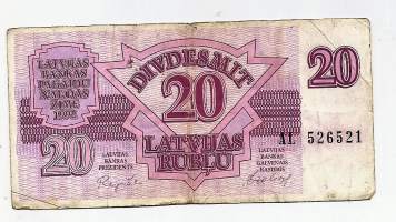 Latvia 20 Latvijas Rublu 1992 -  seteli