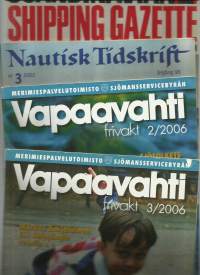 Meriaiheisia lehtiä - Vapaavahti  2006/2 ja 3, Nautisk Tidskrift 1995/3 ja Skandinavian Shipping Gazette 1976/7  yht 4 lehteä