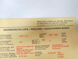 Citroën Dyane 4 (AYA 2) 6 Volt 1969 Sun Electric Corporation -säätöarvokortti, monikielinen -technical specifications, multilingual