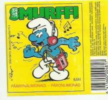 Smurffi Päärynälimonaadi -  juomaetiketti