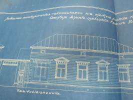 Julkisivun muutospiirustus As Oy Keskus Bostads Ab, Turku, Venäjänkirkkokatu (Yliopistonkatu) &amp; Käsityöläiskatu kulma -rakennuspiirustukset 1800-luvun lopusta