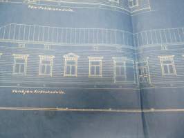 Julkisivun muutospiirustus As Oy Keskus Bostads Ab, Turku, Venäjänkirkkokatu (Yliopistonkatu) &amp; Käsityöläiskatu kulma -rakennuspiirustukset 1800-luvun lopusta