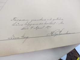 Ritning öfver tillbyggnad... Ryska kyrkogatan &amp; Hantverkaregatan (Yliopistonkatu &amp; Käsityöläiskatu, Turku) -rakennuspiirustukset v. 1891, piirtänyt Aug. Helenius