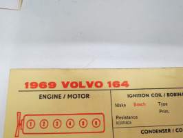 Volvo 164 1969 Sun Electric Corporation -säätöarvokortti, monikielinen -technical specifications, multilingual