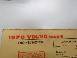 Volvo 1800 E 1970 Sun Electric Corporation -säätöarvokortti, monikielinen -technical specifications, multilingual