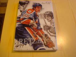 Wayne Gretzky, Edmonton Oilers, NHL, canvastaulu, koko 20 cm x 30 cm. Teen näitä vain 100 numeroitua kappaletta. Yksi heti valmiina lähetettäväksi.