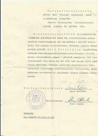Lauri Hietanen nimikirjoitus asiakirjassa 1953 - vuorineuvos(SOK) pääjohtaja sekä sosiaaliministeri valtiovarainministeri