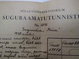 Pöllytöödirektorium Suguraamatutunnistus nr 6896 Sugumöra &quot;Miira&quot; on sündinud 1938 aastal... -hevosen kantakirjatodistus, Eesti -horse´s sertificate