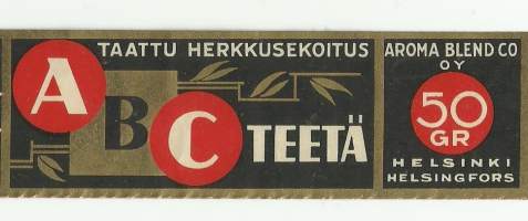 ABC Teetä  - tuote-etiketti vuodelta 1933