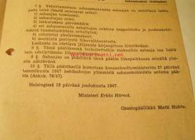 Hintatiedoituksia   Helsigissä  18  päivänä  1947