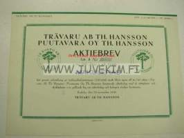 Trävaru Ab Th. Hansson Puutavara Oy Th. Hansson -osakekirja