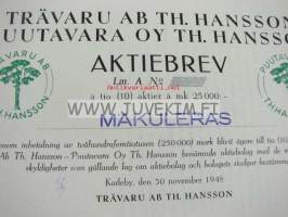 Trävaru Ab Th. Hansson Puutavara Oy Th. Hansson -osakekirja