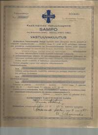 Keskinäinen Vakuutusyhtiö Sampo, Turku - vastuuvakuutus 1948vakuutuskirja