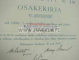 Oy Mikonkatu 19 (Oy Nikolajeff Ab), Helsinki 1950, 1 000 mk -osakekirja