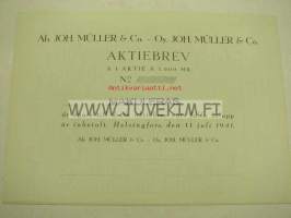 Ab. Joh. Müller &amp; Co Oy Joh. Müller &amp; Co, Helsinki 1941, 1 000 mk -osakekirja