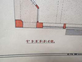 Rakennuspiirustus Turku; 2b, 13. VII, arkkitehti Onni Kaisla, Wenäjänkirkkokatu (Yliopistonkatu) / Käsityöläiskatu kulma, 1. kerros -drawings