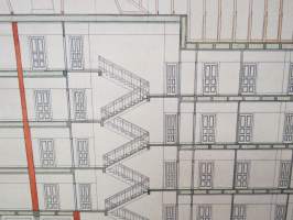 Rakennuspiirustus Turku; 2b, 13. VII, arkkitehti Onni Kaisla, Wenäjänkirkkokatu (Yliopistonkatu) / Käsityöläiskatu kulma, leikkaus A-B -drawings