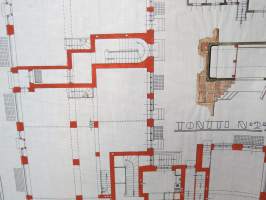 Rakennuspiirustus Turku; 2b, 13. VII, arkkitehti Onni Kaisla, Wenäjänkirkkokatu (Yliopistonkatu) / Käsityöläiskatu kulma, 0-kerros? -drawings