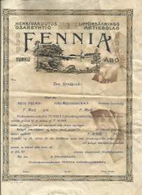 Henkivakuutusyhtiö Fennia Turku 1895 - vakuutuskirja täytetty ja blanko yht 2 kpl