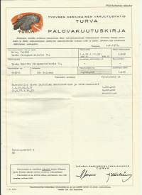 Työväen Keskinäinen Vakuutusyhtiö  Turva     - vakuutuskirja 1957