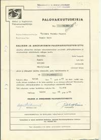 Halikon ja Angelniemen Palovakuutusyhtiö  - vakuutuskirja 1965