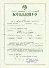 Tapaturmavakuutusosakeyhtiö  Kullervo - vakuutuskirja 1976