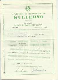 Tapaturmavakuutusosakeyhtiö  Kullervo - vakuutuskirja 1972