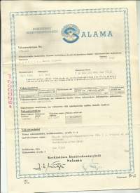 Keskinäinen Henkivakuutusyhtiö Salama  - vakuutuskirja 1960