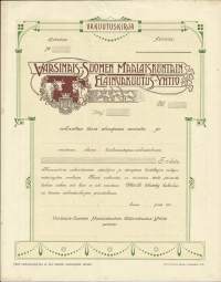Varsinais-Suomen Maalaiskuntain Eläivakuutus-Yhtiö  - vakuutuskirja  täyttämätön 1910-luku
