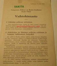 Vaihtohinnasto  Lokakuun 15 päivänä  1945