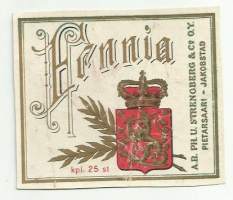 Fennia   - tupakkaetiketti  valmistettu 1892 - 1941