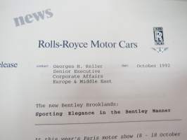 Rolls-Royce Corniche IV news release + 4 pcs press photographs -lanseerausesite + 4 kpl pressikuvia