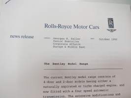 Rolls-Royce Corniche IV news release + 4 pcs press photographs -lanseerausesite + 4 kpl pressikuvia