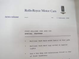 Rolls-Royce and Bentley 1994 year model specifications news release + 6 pcs press photographs -lanseerausesite + 6 kpl pressikuvia