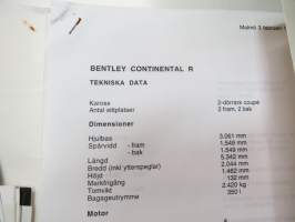 Rolls-Royce and Bentley 1994 year model specifications news release + 6 pcs press photographs -lanseerausesite + 6 kpl pressikuvia