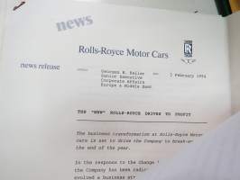 Rolls-Royce and Bentley 1994 year model specifications news release + 6 pcs press photographs -lanseerausesite + 6 kpl pressikuvia