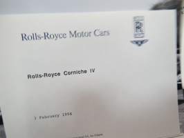 Rolls-Royce and Bentley 1994 year model specifications news release + 6 pcs press photographs -lanseerausesite + 6 kpl pressikuvia