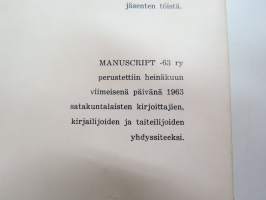 Tuli mies tupestaan - Manuscript -63 -kulttuurikatsaus satakuntalaisten taiteilijoiden tuotantoon &quot;antologia&quot; vastalauseena muun Suomen syrjivään asenteeseen