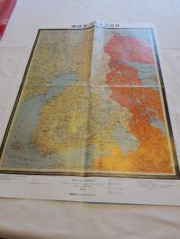 Venäjän kielinen Suomen kartta v.1939, Koko 40 x 56 cm.   Ilmestynyt  uusio  painatuksena sarjassa  odan lehdet. Dokumentti 2.   .