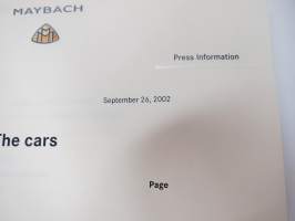 Maybach 57, 62 - The Automobiles - Paris Motor Show 2002 -esittely- / lanseerauskansio pressikuvineen ym. -press kit