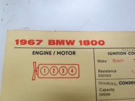 BMW 1800 1967 Sun Electric Corporation -säätöarvokortti, monikielinen -technical specifications, multilingual
