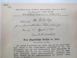 Das Phyletische Archiv in Jena (von Ernst Haeckel) -sonderabdruck aus &quot;Das freie Wort&quot; -&quot;Herrn Dr. Federley... omiste ja alkuperäinen nimikirjoitus Ernst Haeckel