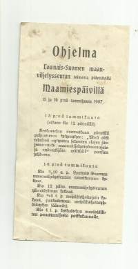 Lounais-Suomen maanviljelysseuran Maamiespäivät 1906 - ohjelma