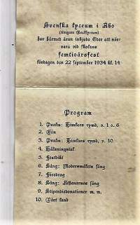 Svenska Lyceum i Åbo 50 år  1934 - ohjelma