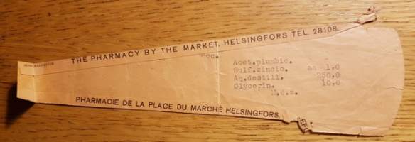Kauppatorin Apteekki Helsinki, 1937, resepti signatuuri