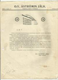 Åströmin Jälk Oy Teknillinen Tehdas Turku Hinnasto 1926    samma på svenska 4 sivua