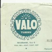 Sähköliike Valo Oy Turku 1924  firmalomake