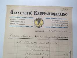 Osakeyhtiö Kauppakirjapaino - Helsinki / Vakka-Suomen Tarkastusyhdistys, 1.11.1911 -asiakirja / business document